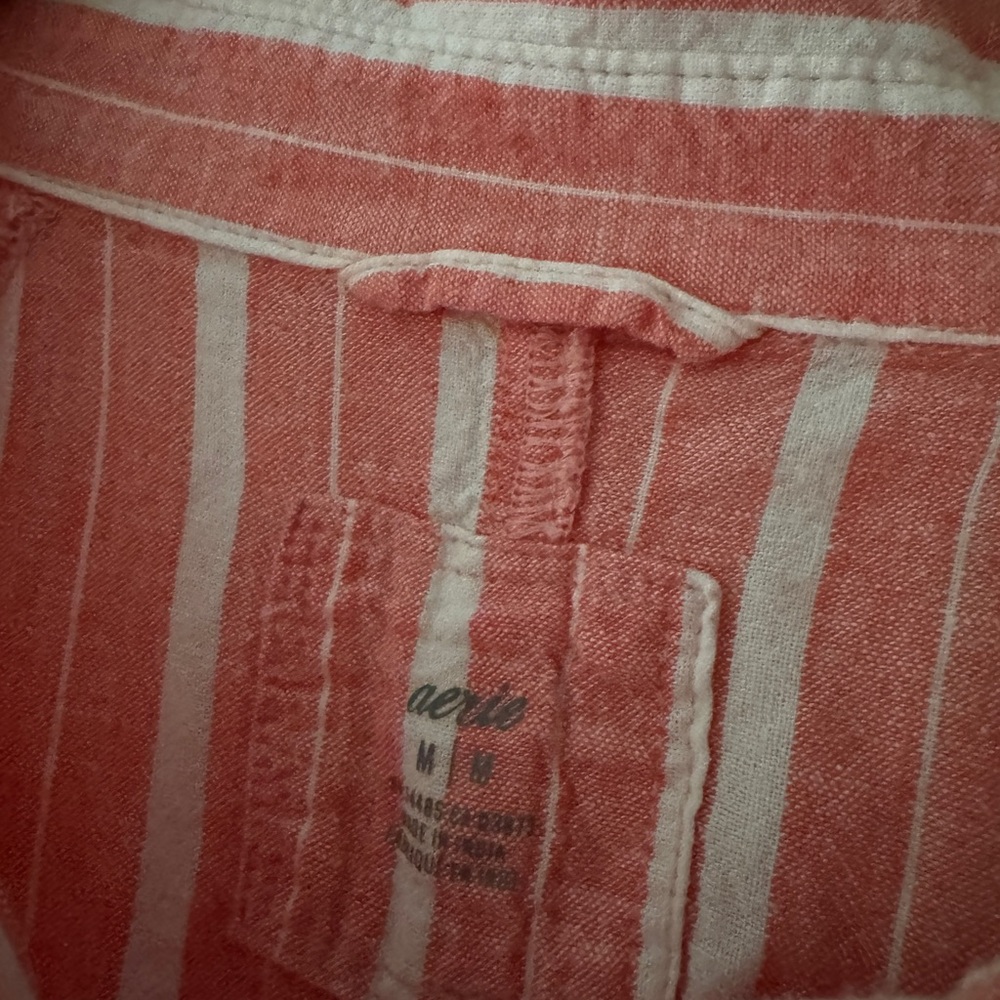 Aerie Linen Blend Coverup Shirt Pink and White Stripe Button Down - Picture 8 of 10